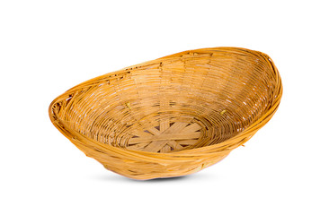 Empty wooden fruit or bread basket on white background