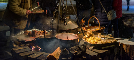 Open-air kitchen at the Christmas market.