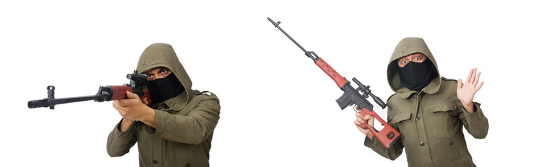 Man with a gun isolated on white