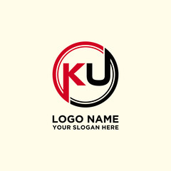 Circle logo with the letter KU inside. letters connecting with circles. Logo circle modern abstract