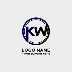 Circle logo with the letter KW inside. letters connecting with circles. Logo circle modern abstract