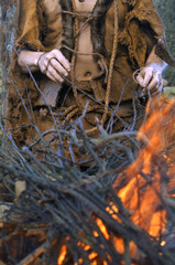 in the blazing fire someone throws firewood, photo in the style of fantasy