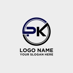 Circle logo with the letter PK inside. letters connecting with circles. Logo circle modern abstract