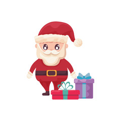 santa claus with gift boxes on white background