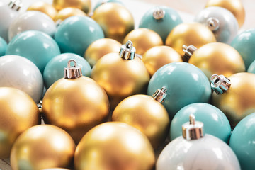 Vintage Christmas ball decorated. Merry Christmas and winter holiday background.