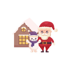 santa claus and polar bear on white background