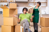 Mother and son moving to new flat