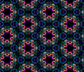 Abstract seamless pattern of bright lines on a black background.