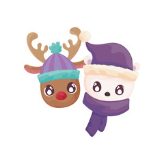 head of reindeer with polar bear on white background