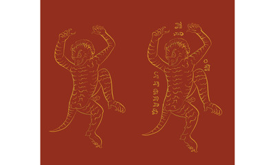 animal in Thai traditional tattoo, Thai traditional painting in temple, vector