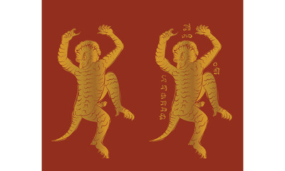 animal in Thai traditional tattoo, Thai traditional painting in temple, vector