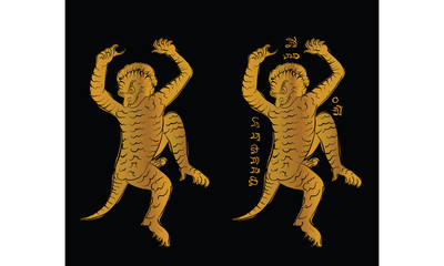 animal in Thai traditional tattoo, Thai traditional painting in temple, vector