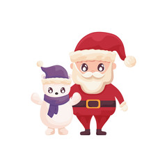 santa claus and polar bear on white background