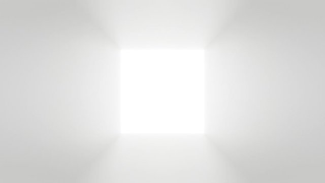 Move camera angle into the center white light square in empty gray 3D walkway room.