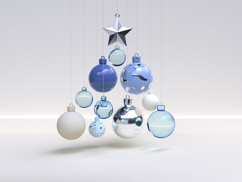 White Scene Wall Floor Blue Christmas Objects Decoration 3d Rendering