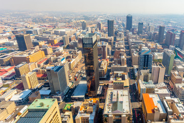 Naklejka premium Central business district of Johannesburg city panorama, South Africa