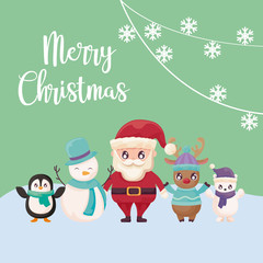 merry christmas label with icons of xmas