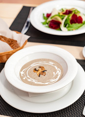 mushroom cream soup in the restaurant