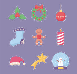 bundle of merry christmas with set icons