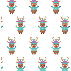 Fototapeta premium cute reindeer with hat on white background