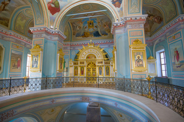 Fototapeta premium Interior of the old Trinity Church in the Staritsky Holy Assumption Monastery. Staritsa, Russia