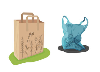 Paper and cellophane bags with flowers, cleanliness and pollution