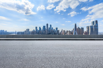 Asphalt highway passes through the city financial district in Chongqing,China.