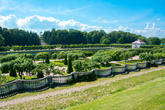 St. Petersburg, Russia - July 2019: Peterhof lower park and Marly palace