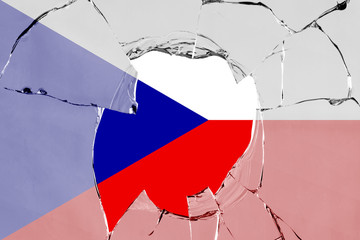 Flag of Czech on a on glass breakage.