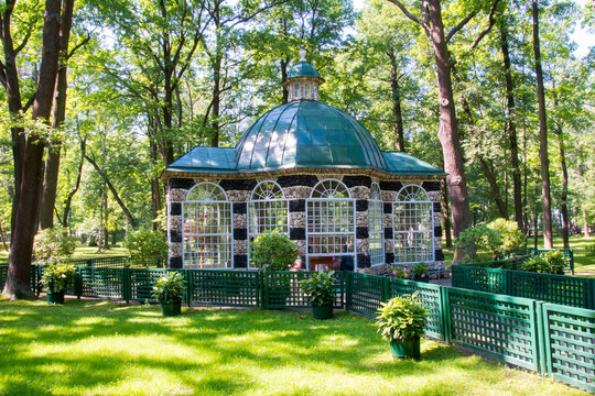 SAINT PETERSBURG, RUSSIA - CIRCA JULY 2019: Bird aviary in Peterhof