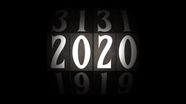 Vintage rotating counter switches from 2020 to 2021. With alpha matte.