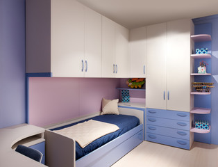Elegant purple and blue decorated kids bedroom