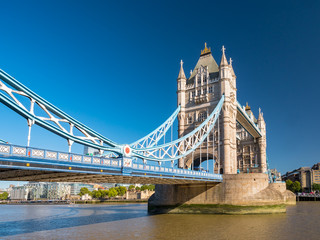 Fototapeta na wymiar Detail of the Tower bridge over Thames river on a sunny day in London, United Kingdom