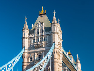 Fototapeta na wymiar Detail of the Tower bridge over Thames river on a sunny day in London, United Kingdom