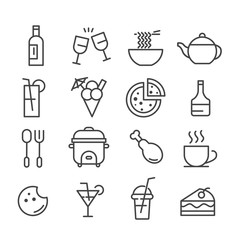 Simple set of food and drink minimal icon such as wine and cake for party isolated modern outline on white background