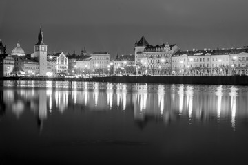 Fototapeta premium prague city night scene czech in black and white