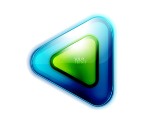 Glass triangle banner or logo design with space for text or logotype presentation isolated on white. Futuristic button with bright neon colors, hi-tech digital concept