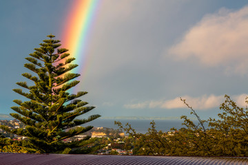 Rainbow view from the window in Browns Bay, Auckland, New Zealand