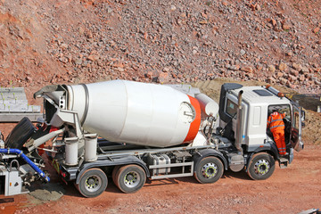 cement mixer on a road construction site