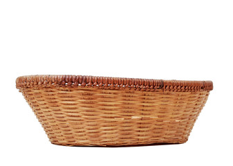 Wicker basket isolated on white background.