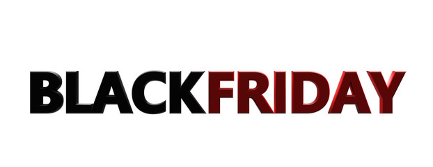 Black Friday text letters red and black color against white background. 3d illustration