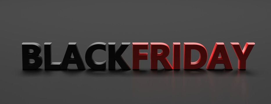 Black Friday text letters red and black color against black background. 3d illustration