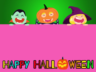 Fototapeta premium The halloween day. Children wearing Halloween costumes Popped out of the pink wall on Halloween night
