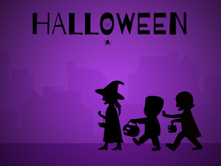 The halloween day.Children wearing Halloween costumes Walk the village streets on Halloween night