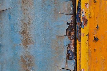 Blue and yellow metal background,Rusty metal background