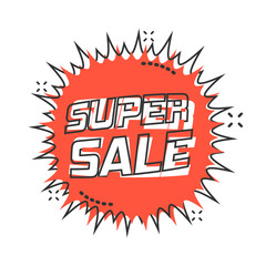 Vector cartoon discount sticker icon in comic style. Sale tag illustration pictogram. Promotion super sale discount splash effect concept.