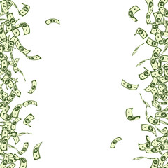 Indian rupee notes falling. Small INR bills on whi