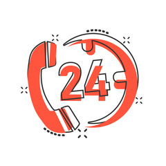 Vector cartoon technical support 24/7 icon in comic style. Phone clock help concept illustration pictogram. Computer service support business splash effect concept.