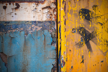 Blue,white and yellow metal background,Rusty metal background