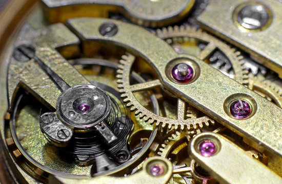 inside watch,mechanical watch in macro view